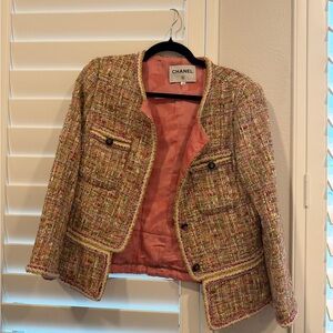 CHANEL Multicolor Tweed Blazer with Pink Lining